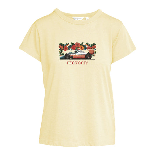 Ladies INDYCAR Essentials Cross-Stitch T-Shirt in White - Front View