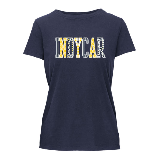 INDYCAR Patchwork Ladies T-Shirt in Blue - Front View