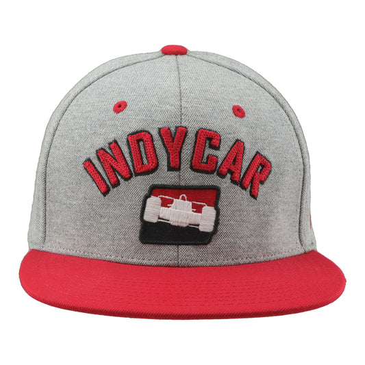 INDYCAR Revered 3D Flatbill Snapback in grey and red, front view
