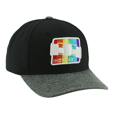 INDYCAR Pride Hat in black with multicolor/rainbow accents, side view
