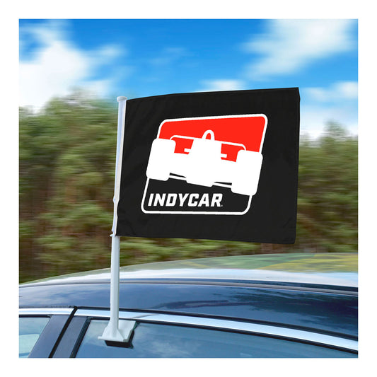 INDYCAR Car Flag in black, red, and white - lifestyle view