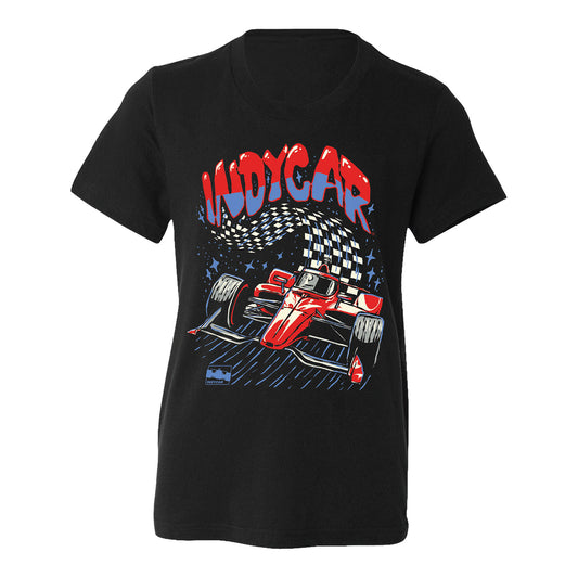 INDYCAR Checkered Roads Youth T-Shirt in Black - Front View
