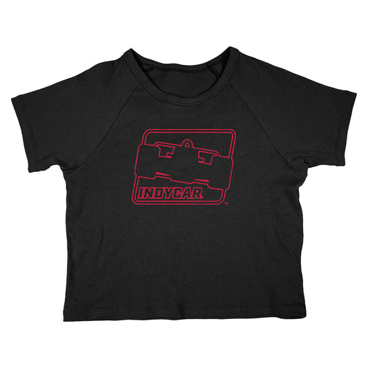 Ladies INDYCAR Baby Tee In Black & Red - Front View