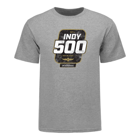 2023 Indianapolis 500 Distressed Logo T-Shirt in Grey - Front View