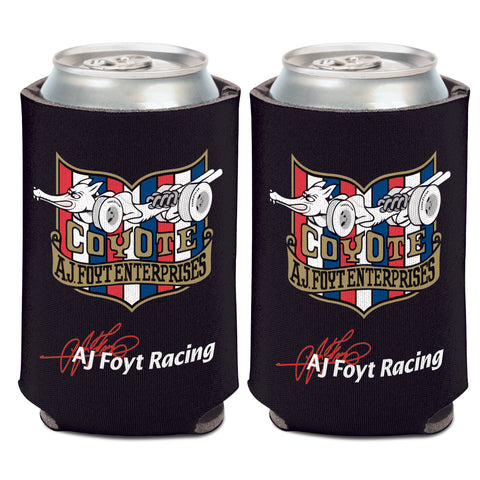 A.J. Foyt Racing Can Cooler in Black - Front and Back View