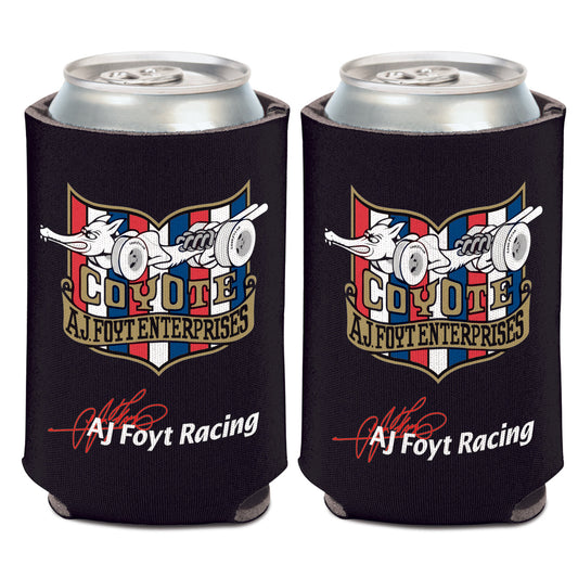 A.J. Foyt Racing Can Cooler in Black - Front and Back View