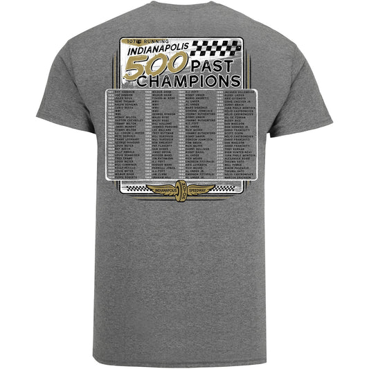 2023 Indianapolis 500 Past Champions T-Shirt in grey, back view