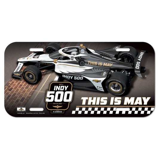 2023 Indy 500 License Plate in Black and White - Front View