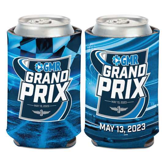2023 GMR Grand Prix Can Cooler 12oz in blue, front view
