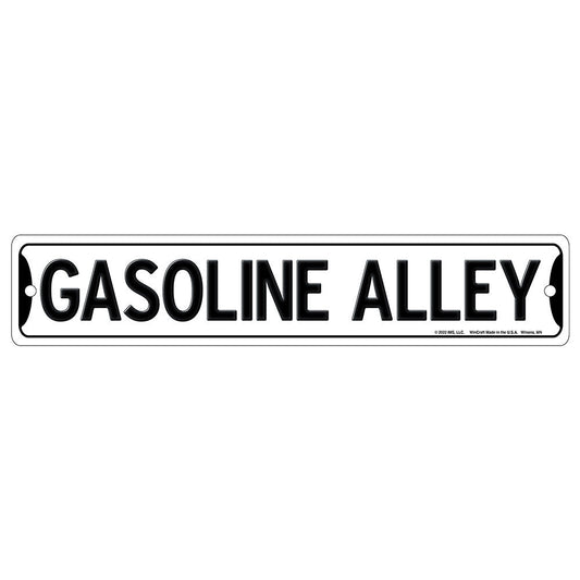 Gasoline Alley Plastic Sign in White- Front View