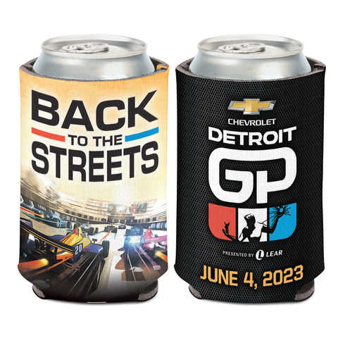 2023 Detroit Grand Prix Can Cooler in black, front view