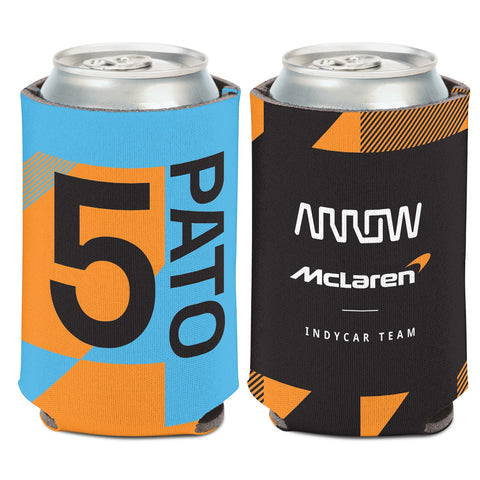 2023 O'ward Can Cooler in blue, orange and black - front and back view