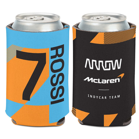 2023 Rossi Can Cooler in blue, orange and black - front and back view