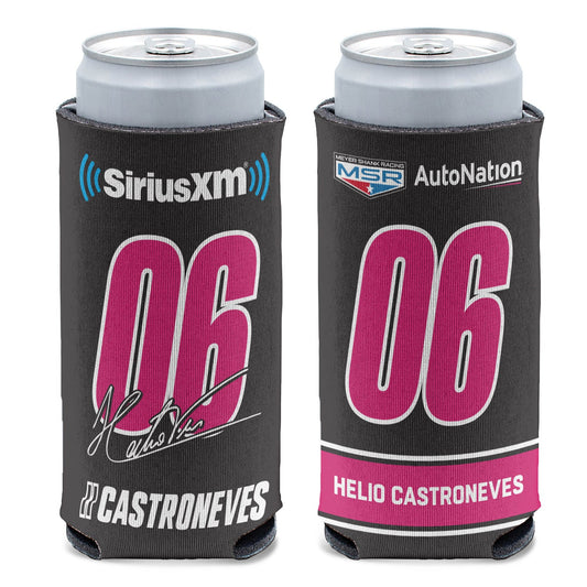 2023 Catroneves Slim Can Cooler in black and pink, front and back view