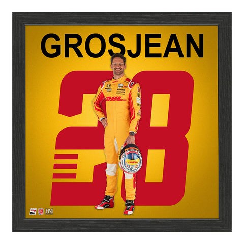 Romain Grosjean Impact Jersey Framed Piece in yellow, front view