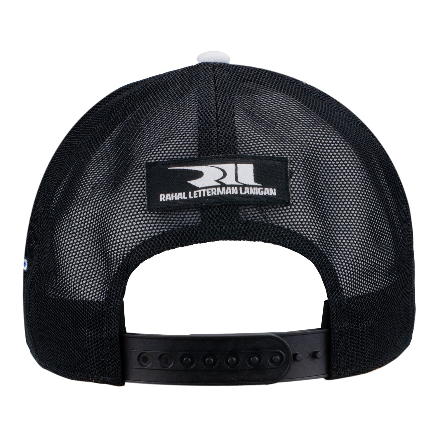 2023 Rahal 5/3rd Hat in white and black, back view