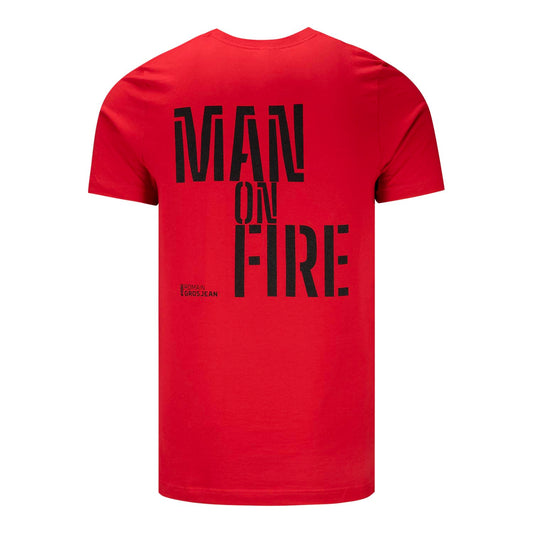 2023 Grosjean Man on Fire Shirt in red, back view