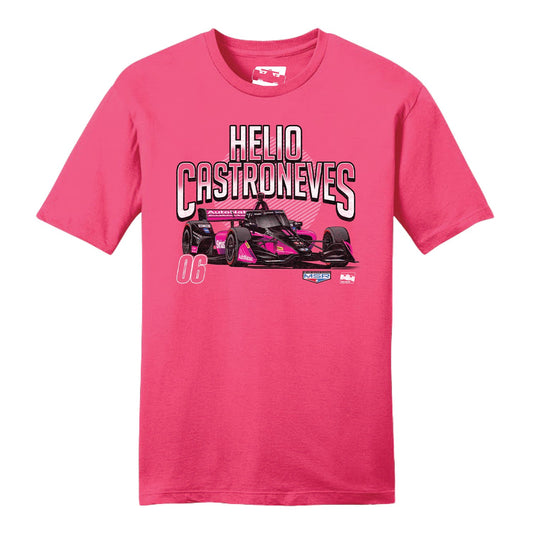 2023 Helio Castroneves Car Graphic Shirt in pink, front view