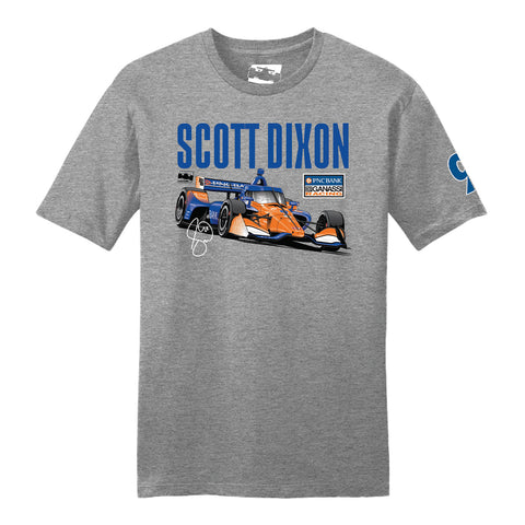 2023 Scott Dixon Car Graphic Shirt in grey, front view
