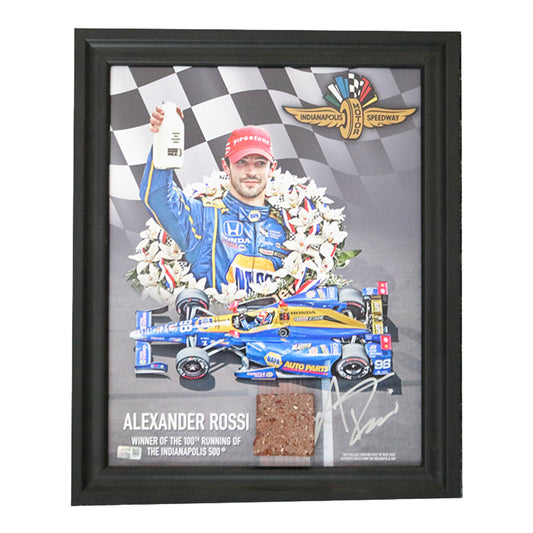Alexander Rossi Autographed Indy 500 11x14 Framed Brick Collage in Black - Front View