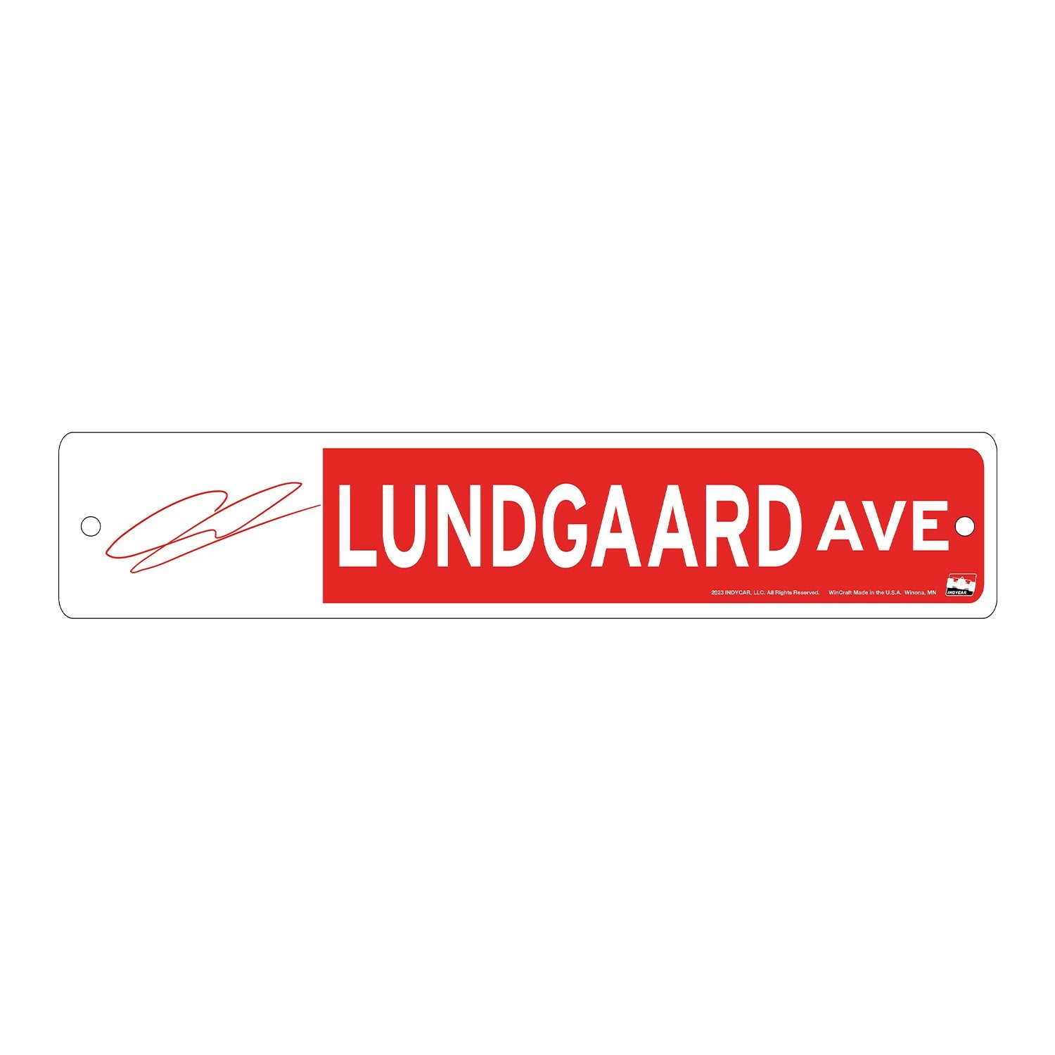 2023 Lundgaard Street Sign in red, front view