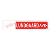 2023 Lundgaard Street Sign in red, front view
