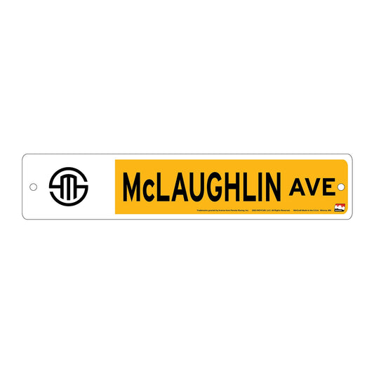 2023 McLaughlin Street Sign in yellow, front view