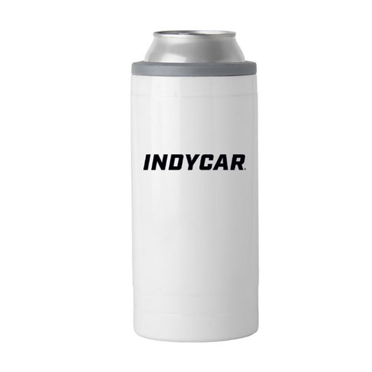 INDYCAR Hard Slim Matte Can Cooler in white - back view