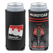 IndyCar Slim Can Cooler in black and red, front and back view