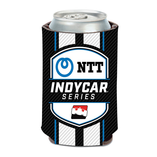 NTT INDYCAR Series Can Cooler in black, white and blue - front view