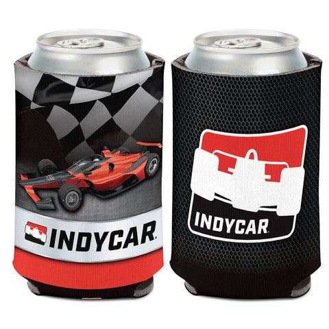 INDYCAR 12oz Can Cooler in black and red, front and back view