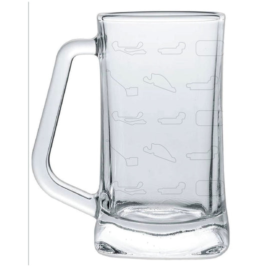INDYCAR Track Outlines Beer Tankard in clear, back view