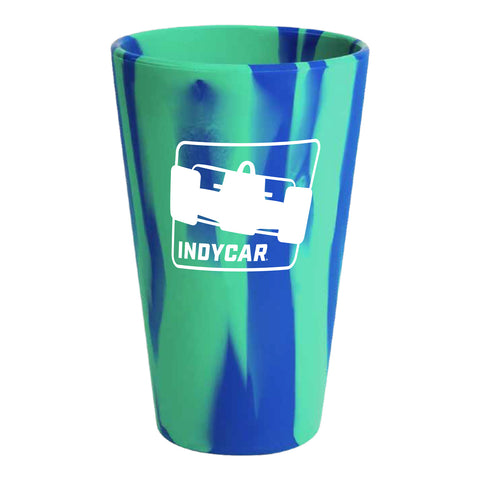 INDYCAR Silipint Pint Glass in blue/green, front view