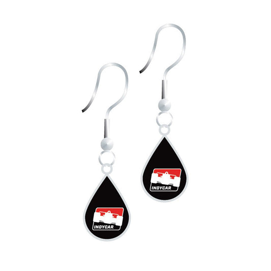 INDYCAR Tear drop Earrings in black and silver, front view