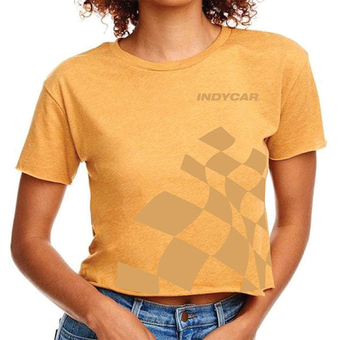 Products IndyCar Ladies Crop Top Checkered in Gold- Front View