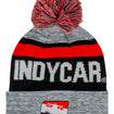 INDYCAR Pom Striped Knit Hat in black, grey and red - front view