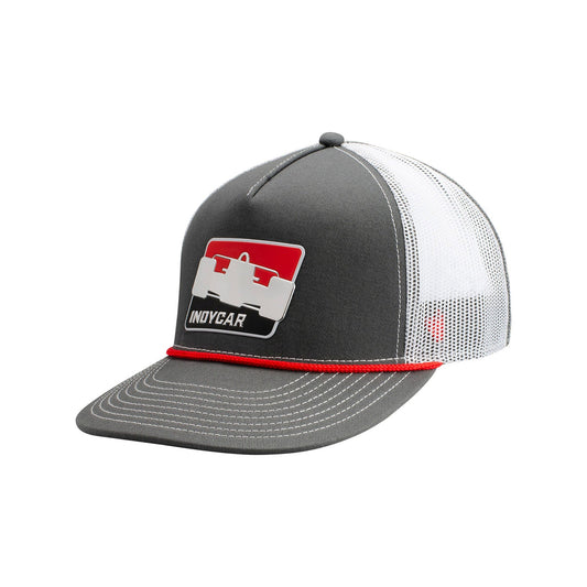 IndyCar Sonic Weld Flatbill Snapback in grey and white, front view