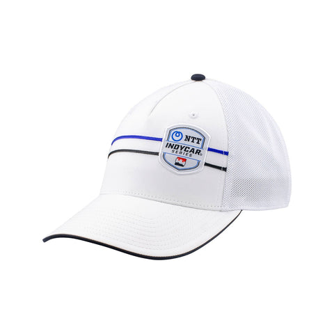 IndyCar NTT Stripe Snapback Hat in white, front view