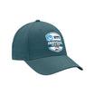 INDYCAR NTT Embroidered Leather Strap Snapback in dark blue-green, side view