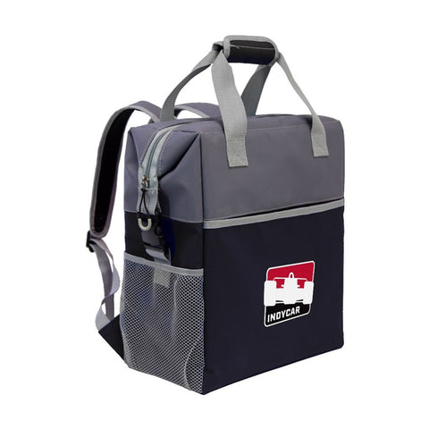 IndyCar Cooler Backpack in black and grey, front and side view