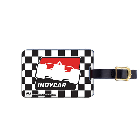 INDYCAR Checkered Bag Tag in black, white and red - front view