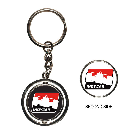 INDYCAR Spinner Keychain in black, white and red - front and back view