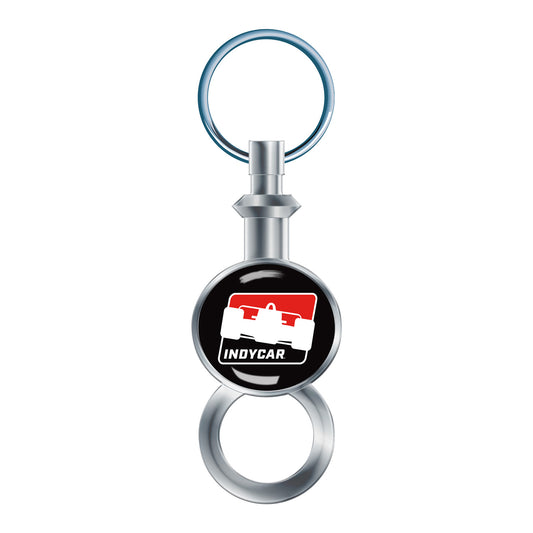 IndyCar Valet Key Ring Keychain in black and red, front view
