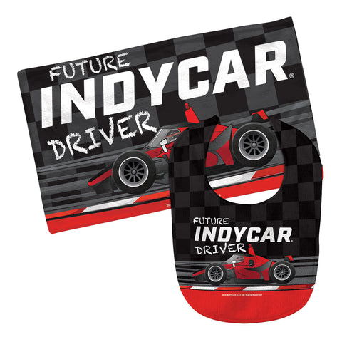 IndyCar Bib and Burp Cloth Set in red and black