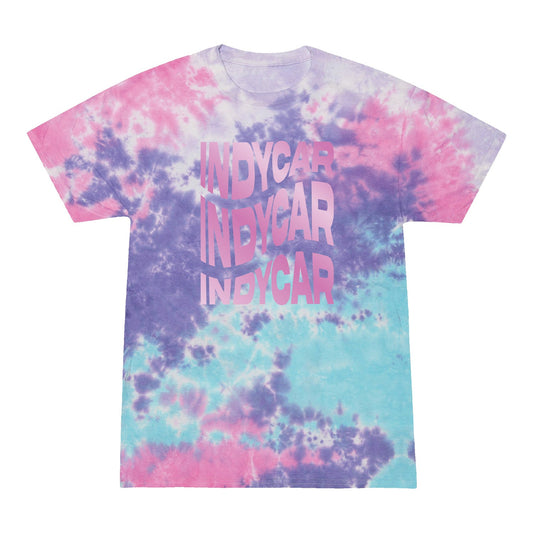 2023 INDYCAR Girls Tie Dye T-shirt in pink, purple and blue, front view