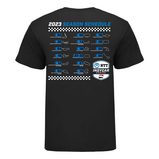 Youth NTT INDYCAR SERIES 2023 Schedule T-Shirt in Black - Back View